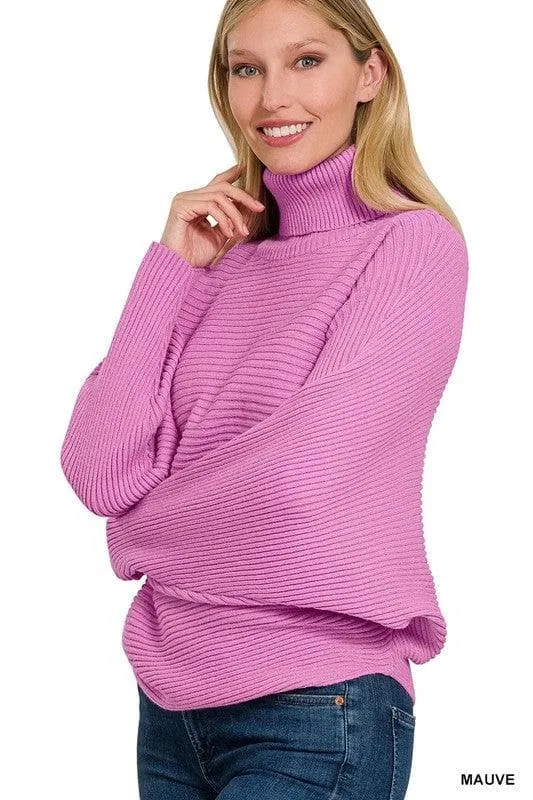 Dolman Sleeve Turtleneck Sweater in Viscose, 5 Colors - ZENANA