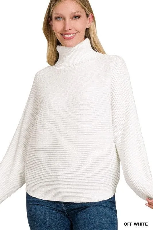 Dolman Sleeve Turtleneck Sweater in Viscose, 5 Colors - ZENANA