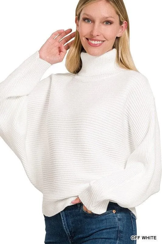 Dolman Sleeve Turtleneck Sweater in Viscose, 5 Colors - ZENANA