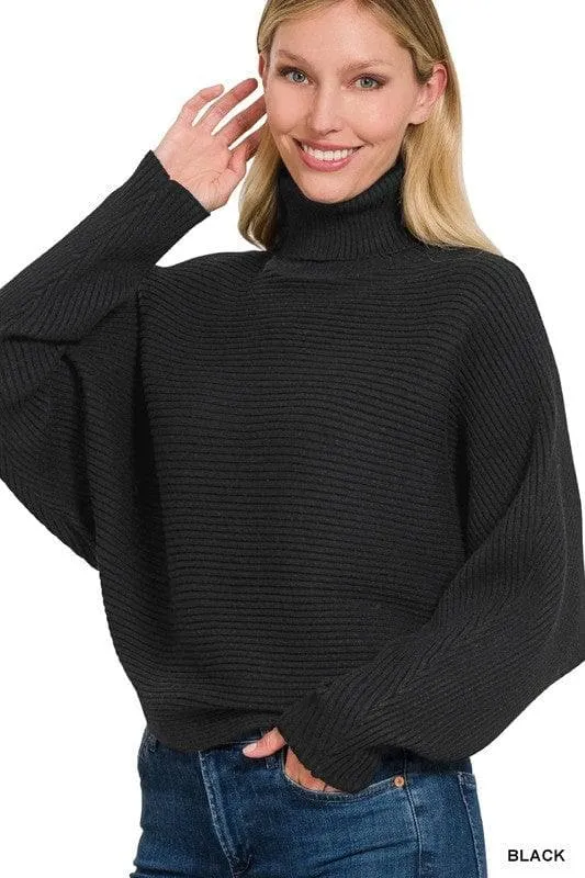 Dolman Sleeve Turtleneck Sweater in Viscose, 5 Colors - ZENANA