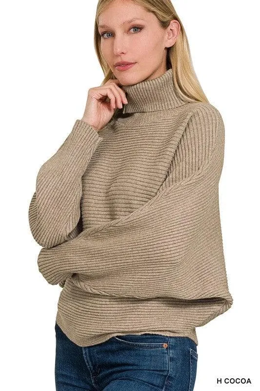 Dolman Sleeve Turtleneck Sweater in Viscose, 5 Colors - ZENANA