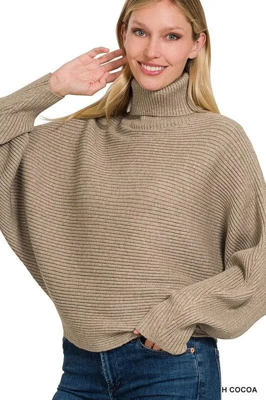 Dolman Sleeve Turtleneck Sweater in Viscose, 5 Colors - ZENANA