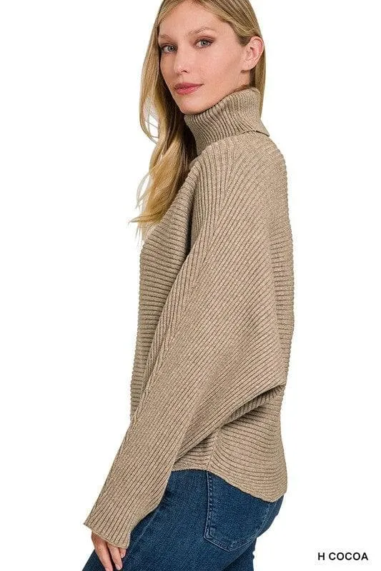 Dolman Sleeve Turtleneck Sweater in Viscose, 5 Colors - ZENANA