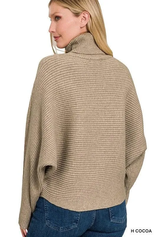 Dolman Sleeve Turtleneck Sweater in Viscose, 5 Colors - ZENANA