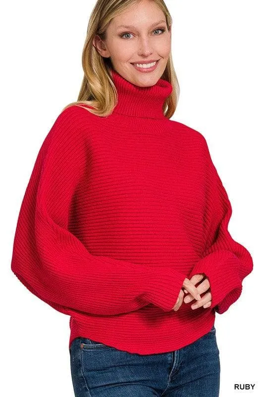 Dolman Sleeve Turtleneck Sweater in Viscose, 5 Colors - ZENANA