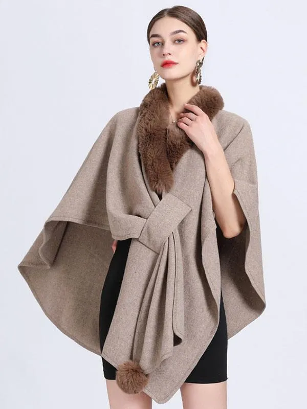 Fall Women's Faux Fur Cloak Cape Shawl Wraps Outerwear