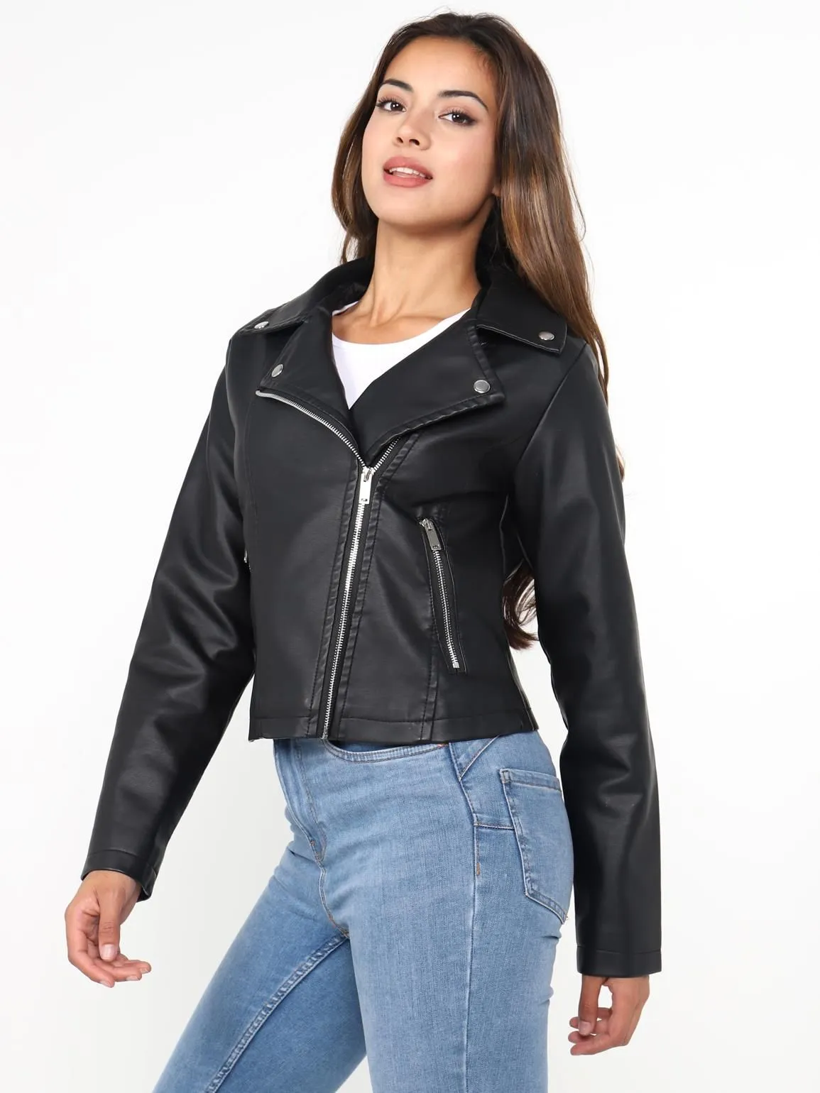 Faux Leather Biker Jacket UK Sizes 8 16