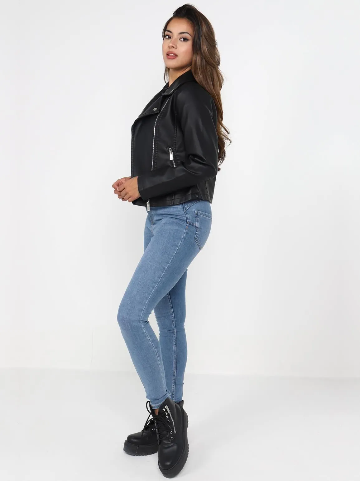 Faux Leather Biker Jacket UK Sizes 8 16