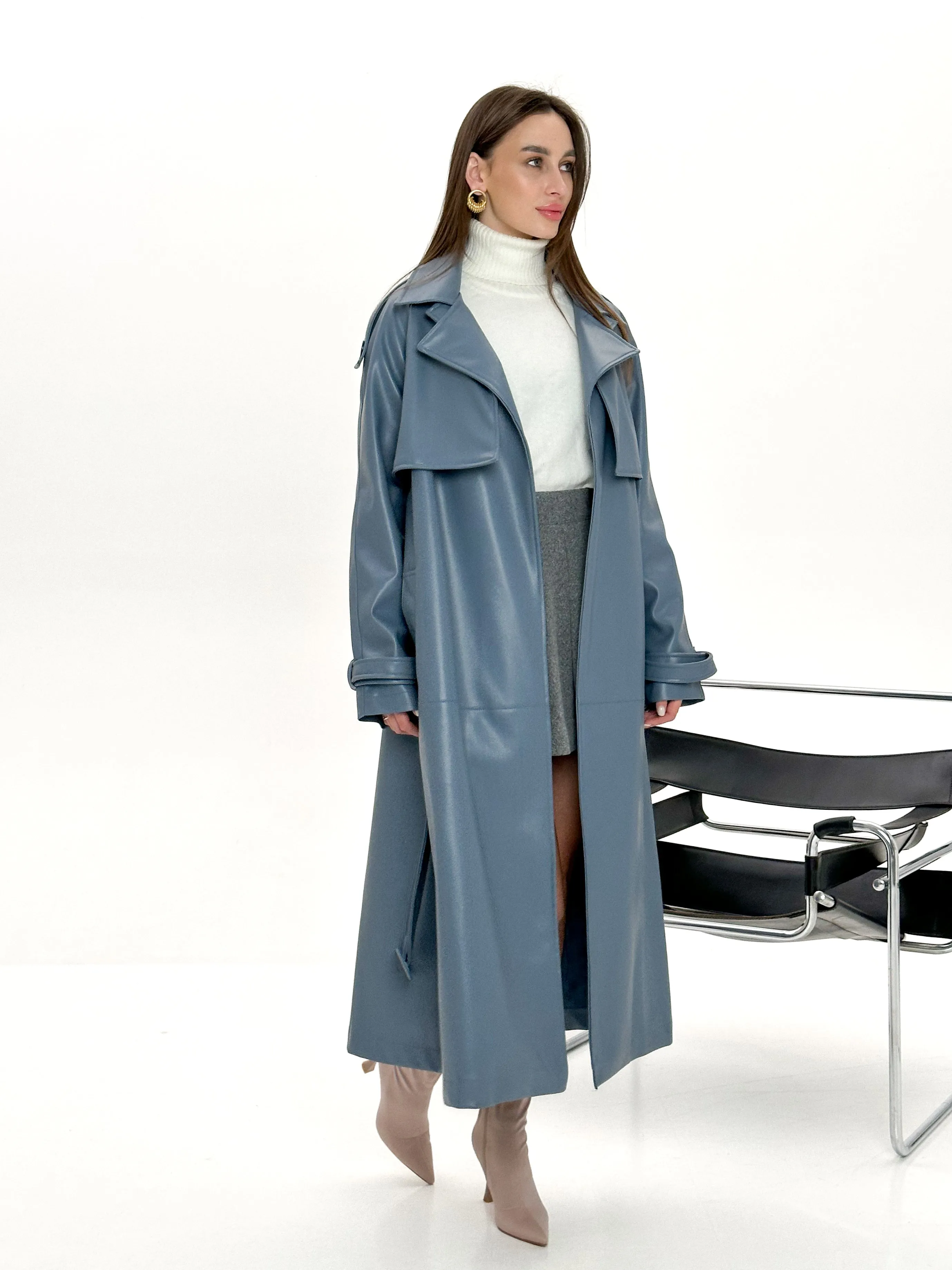 Faux Leather Trench Coat