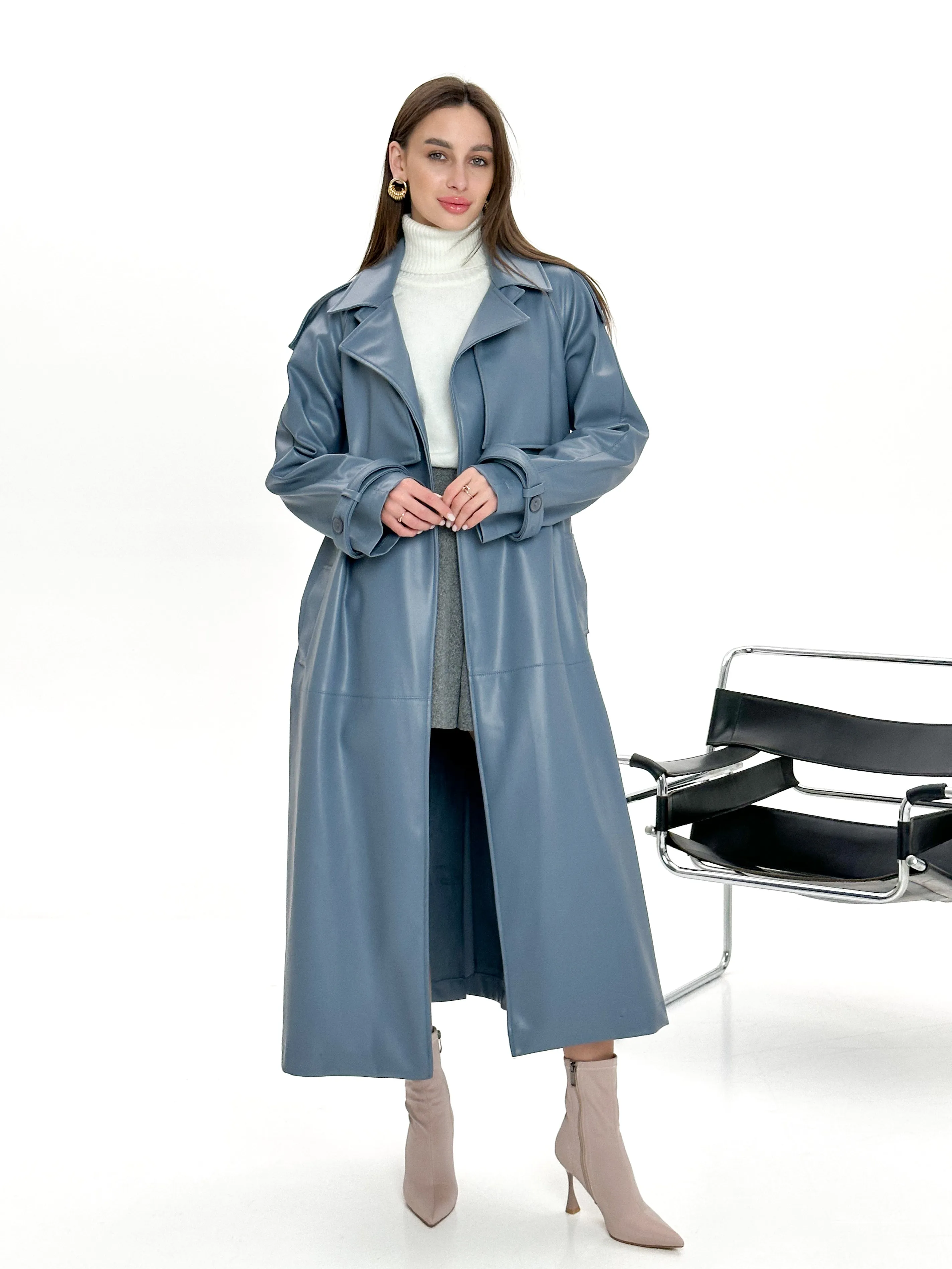 Faux Leather Trench Coat