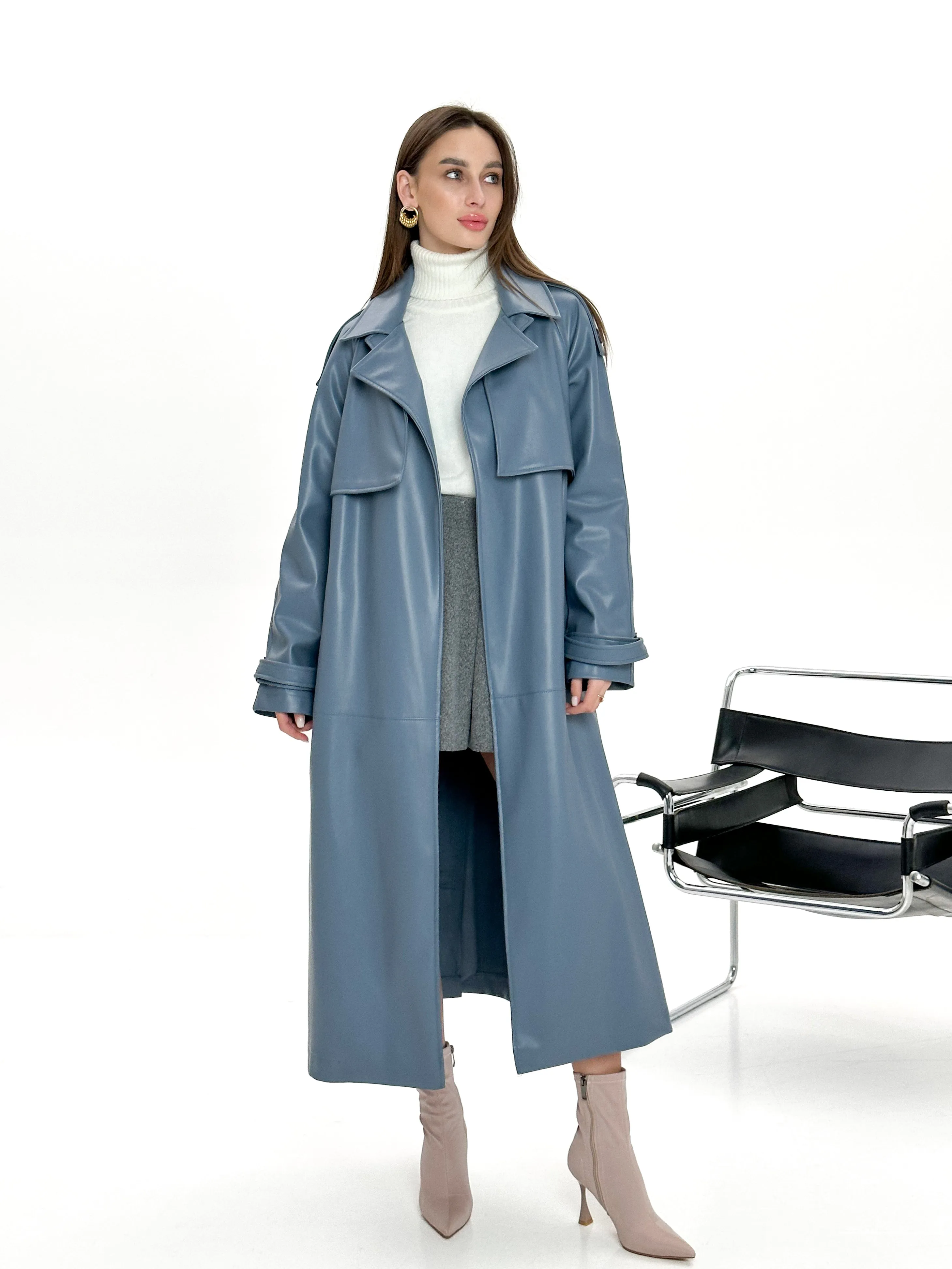 Faux Leather Trench Coat