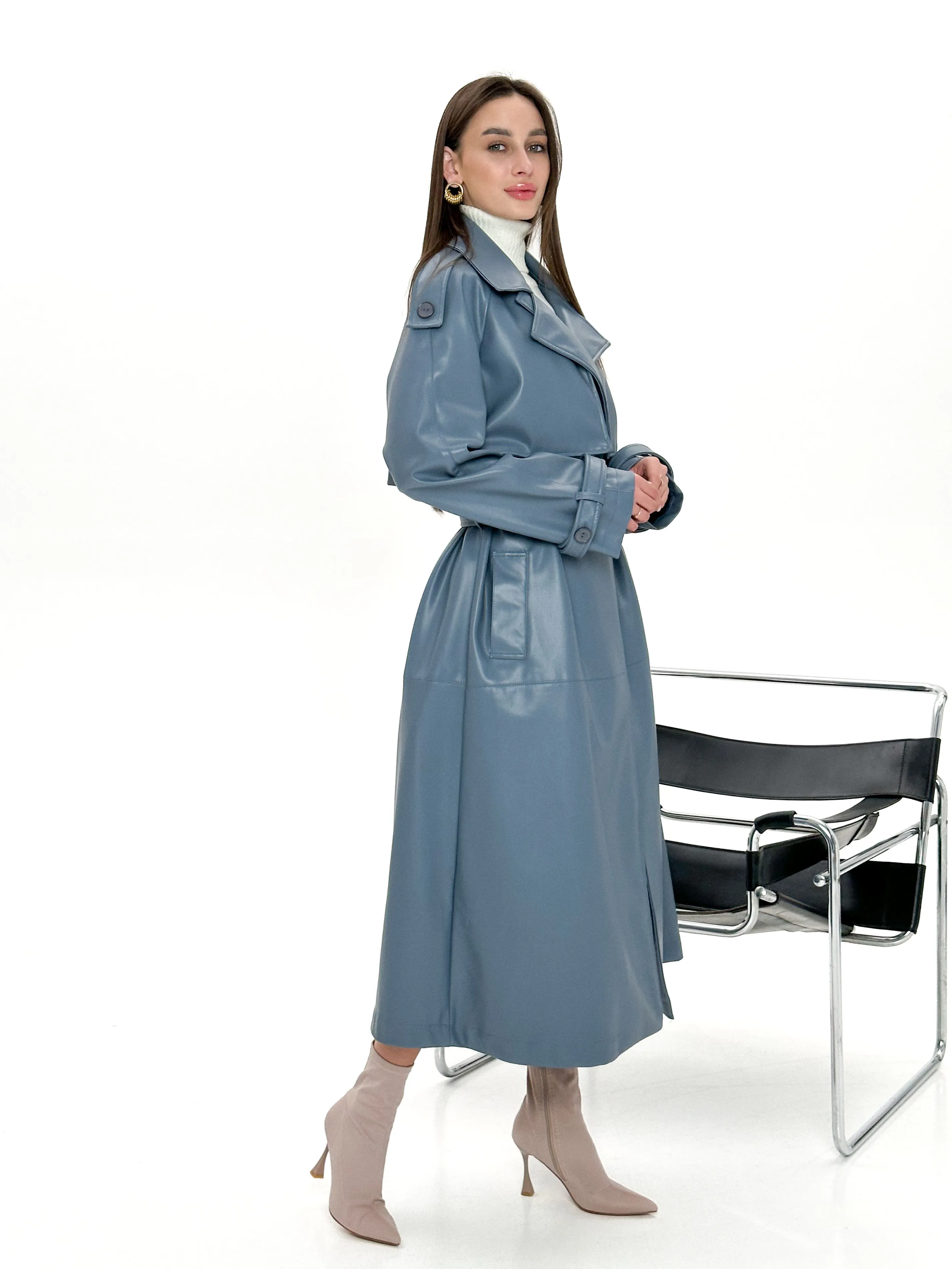 Faux Leather Trench Coat