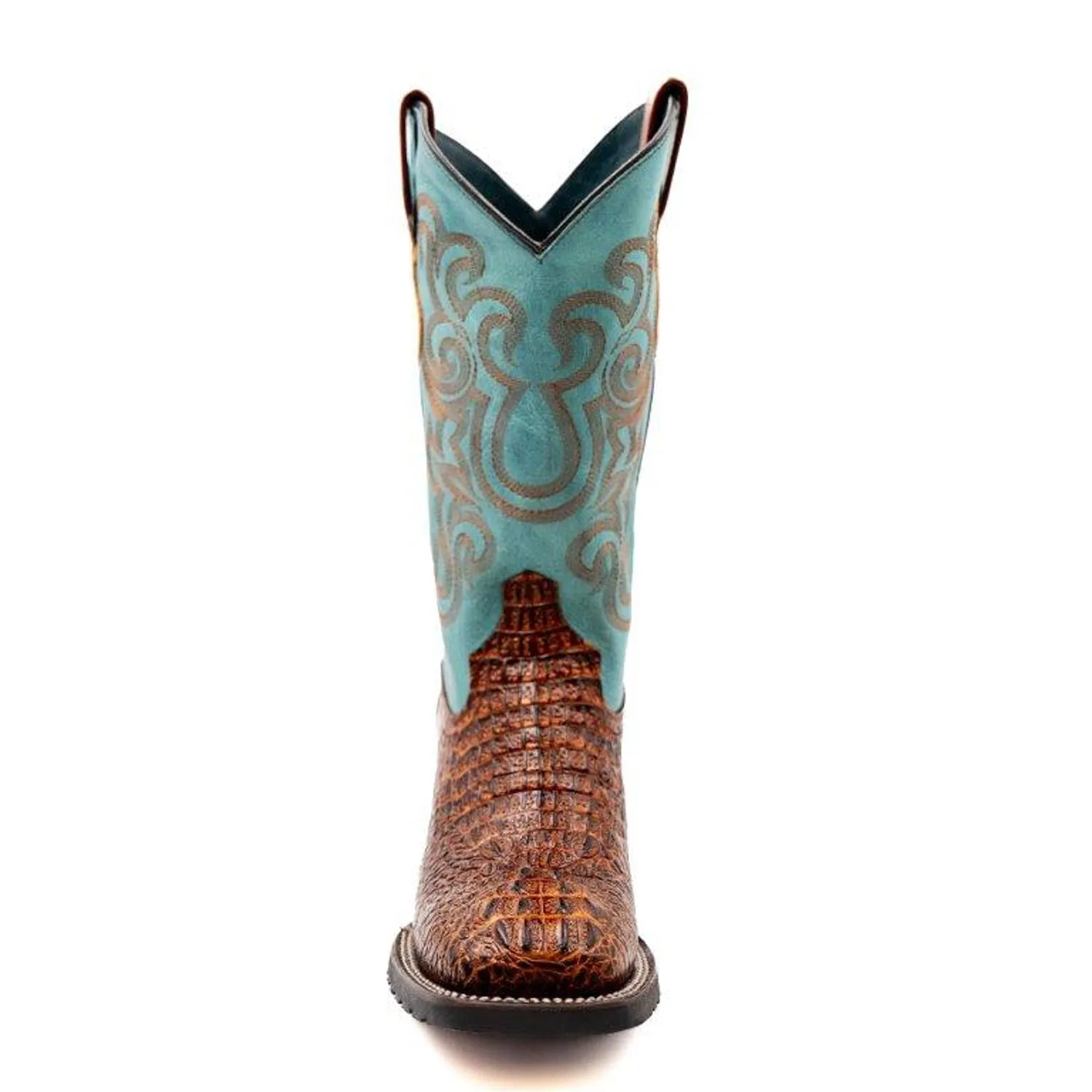 Ferrini Men's Stampede Cowboy Boots Rust Leather Caiman Sport S-Toe.