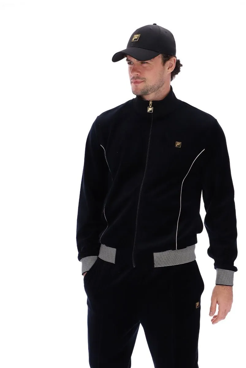 Fila Bosa Velour Track Jacket Black and White Cap