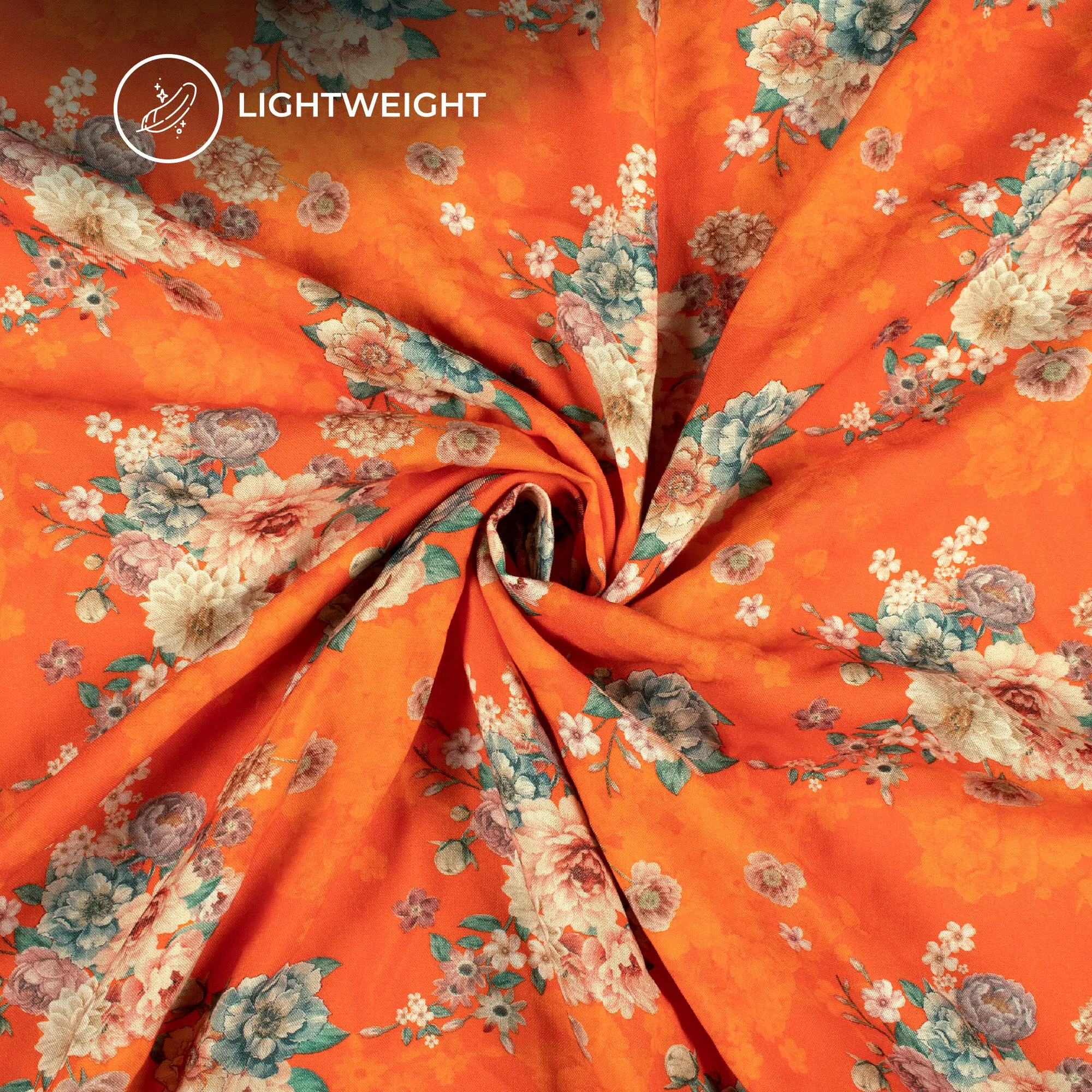 Fire orange Floral Viscose Rayon Fabric with Digital Print (58 Inches Wide)