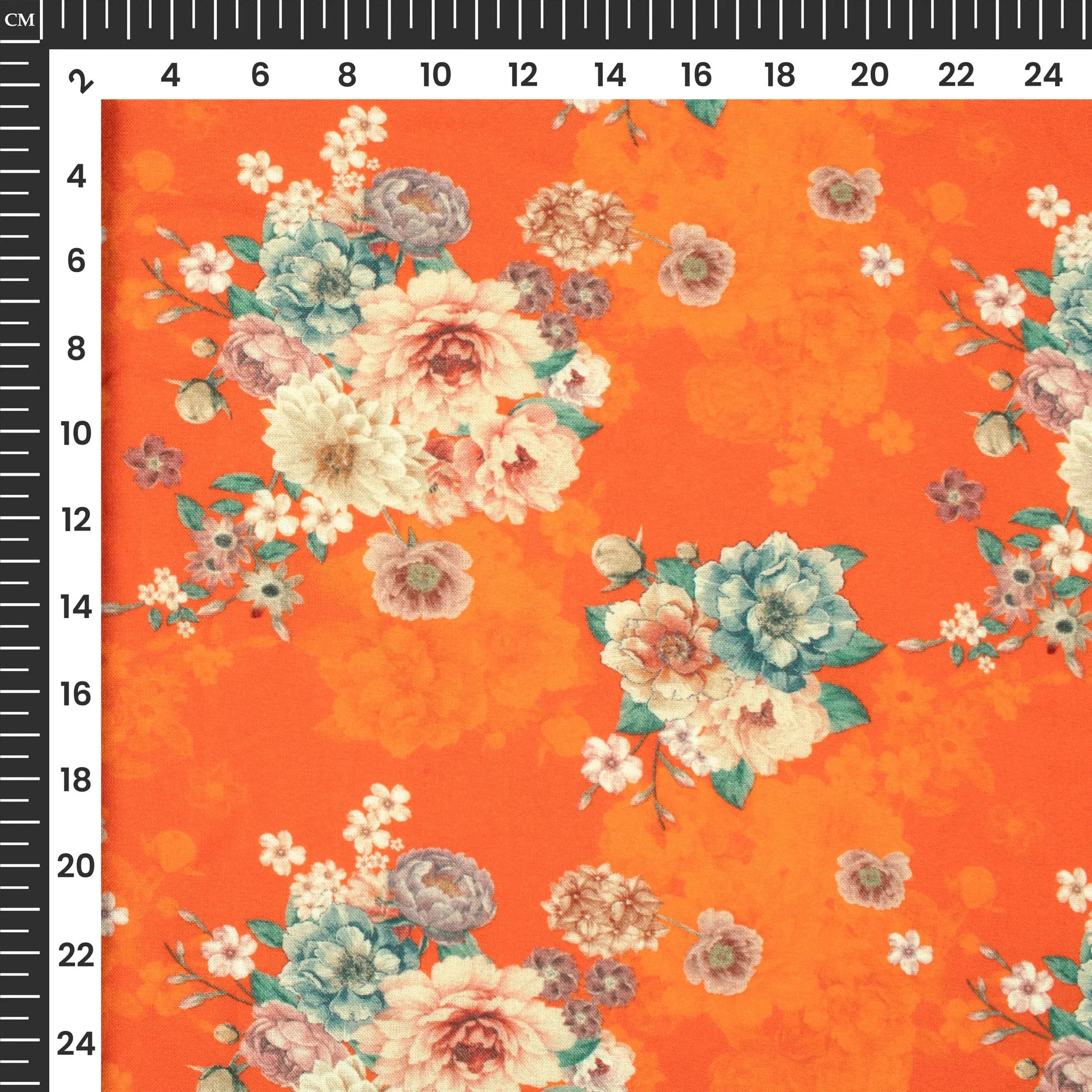 Fire orange Floral Viscose Rayon Fabric with Digital Print (58 Inches Wide)