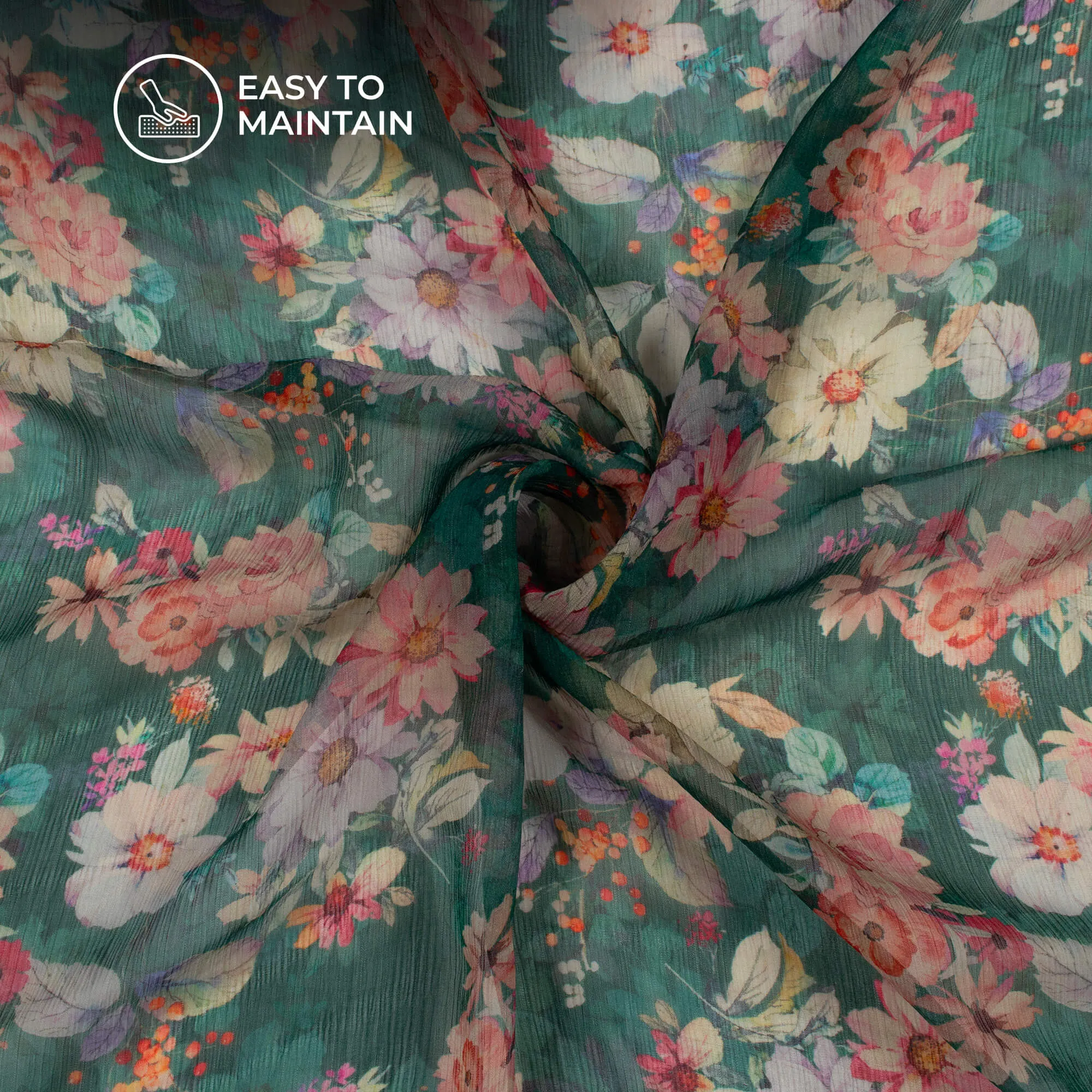 Floral Digital Print Chiffon Fabric - Castleton Green Bemberg