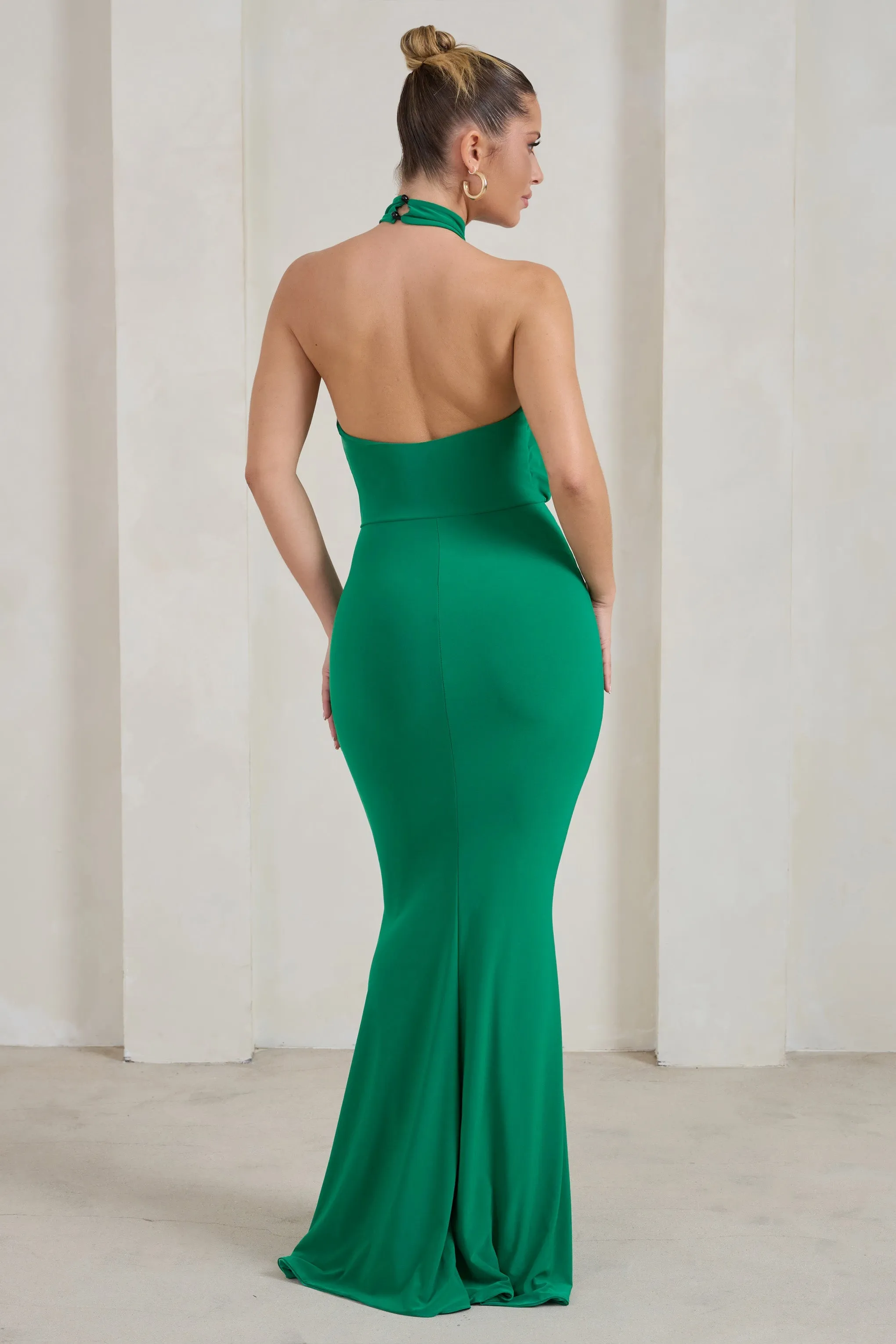 Green Halterneck Ruched Split Maxi Dress Forever Dreaming