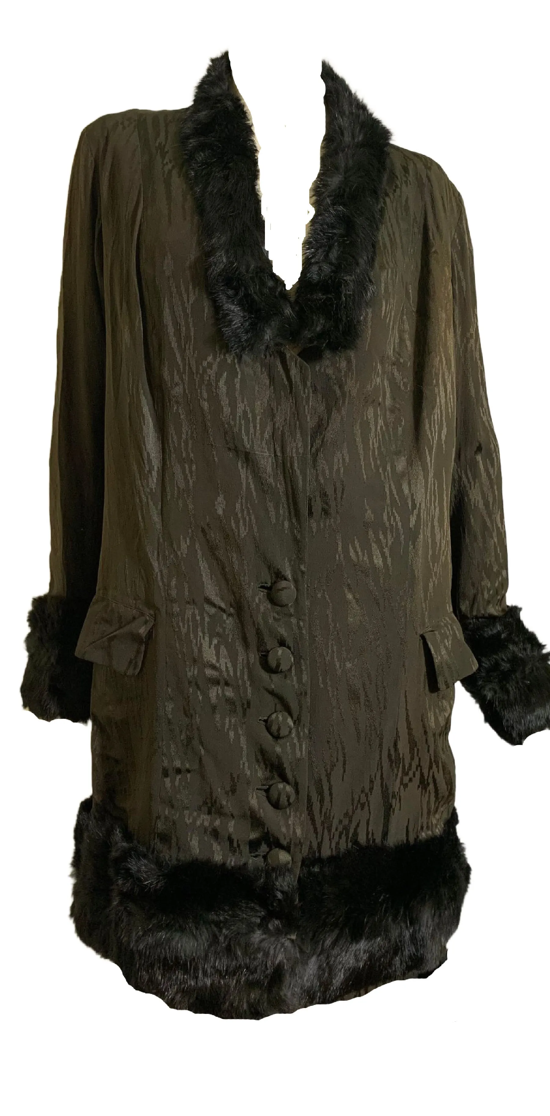 Fur Trim Silk Jacket and Skirt Set in Deep Brown - 1910s Fashion