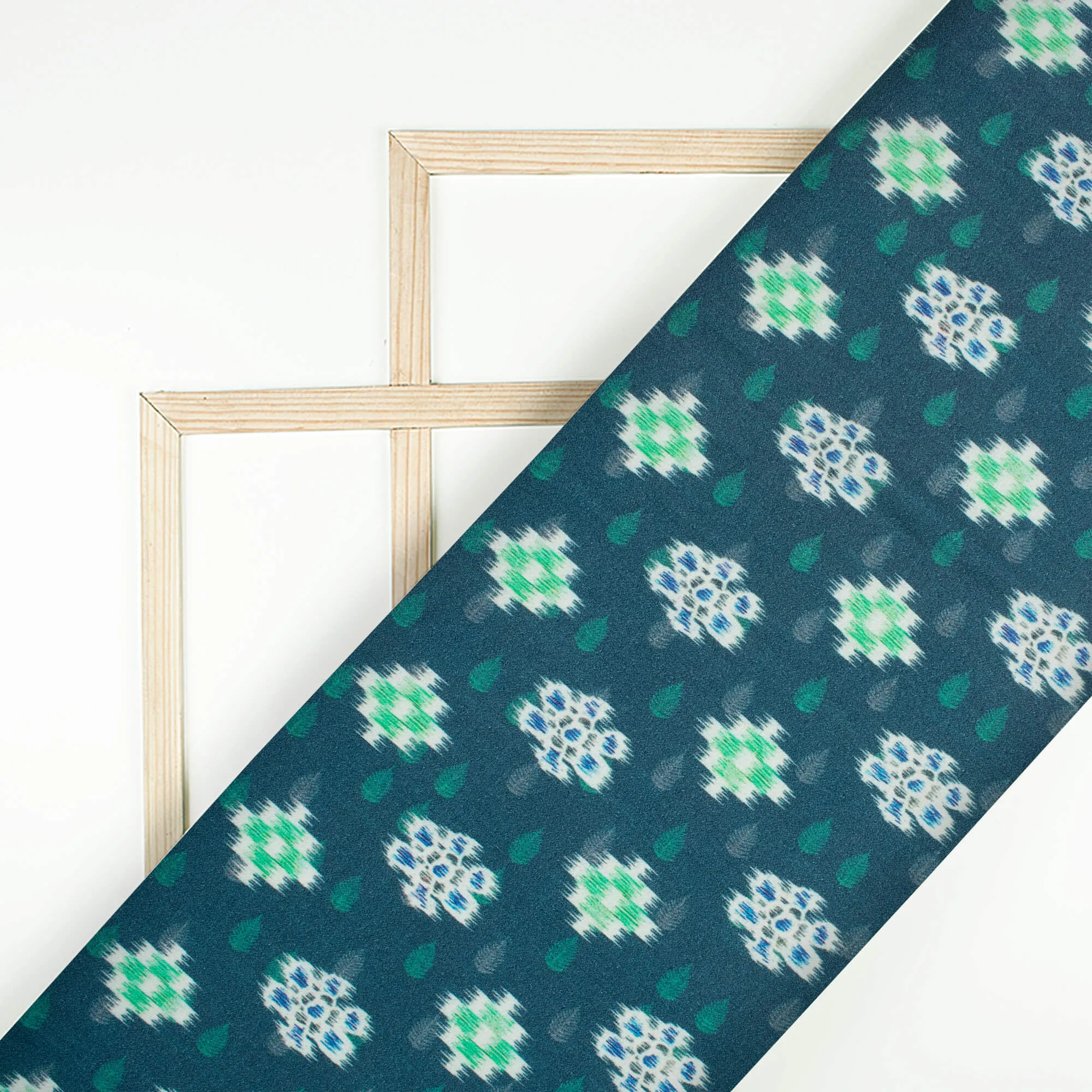 Geometric Pine Green and White Digital Print Viscose Rayon Fabric - 58 Inches Wide