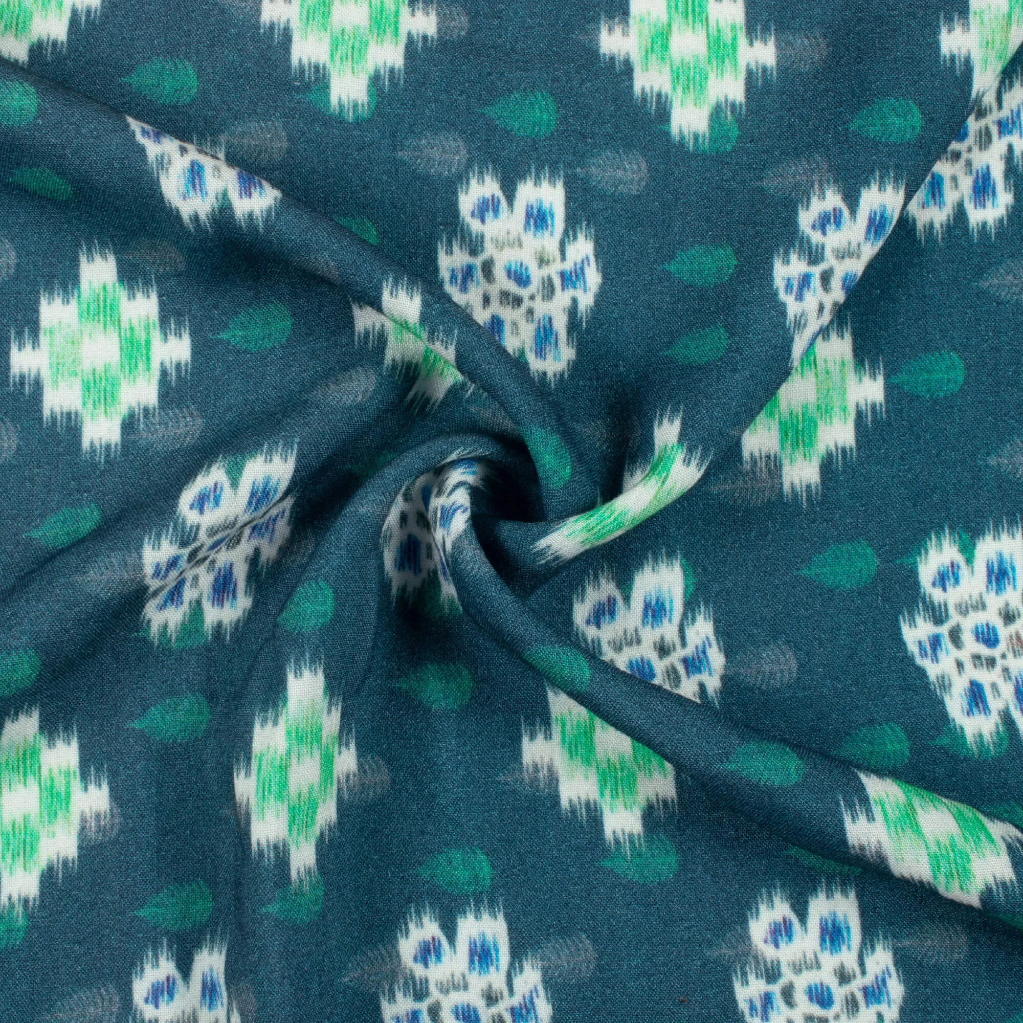 Geometric Pine Green and White Digital Print Viscose Rayon Fabric - 58 Inches Wide