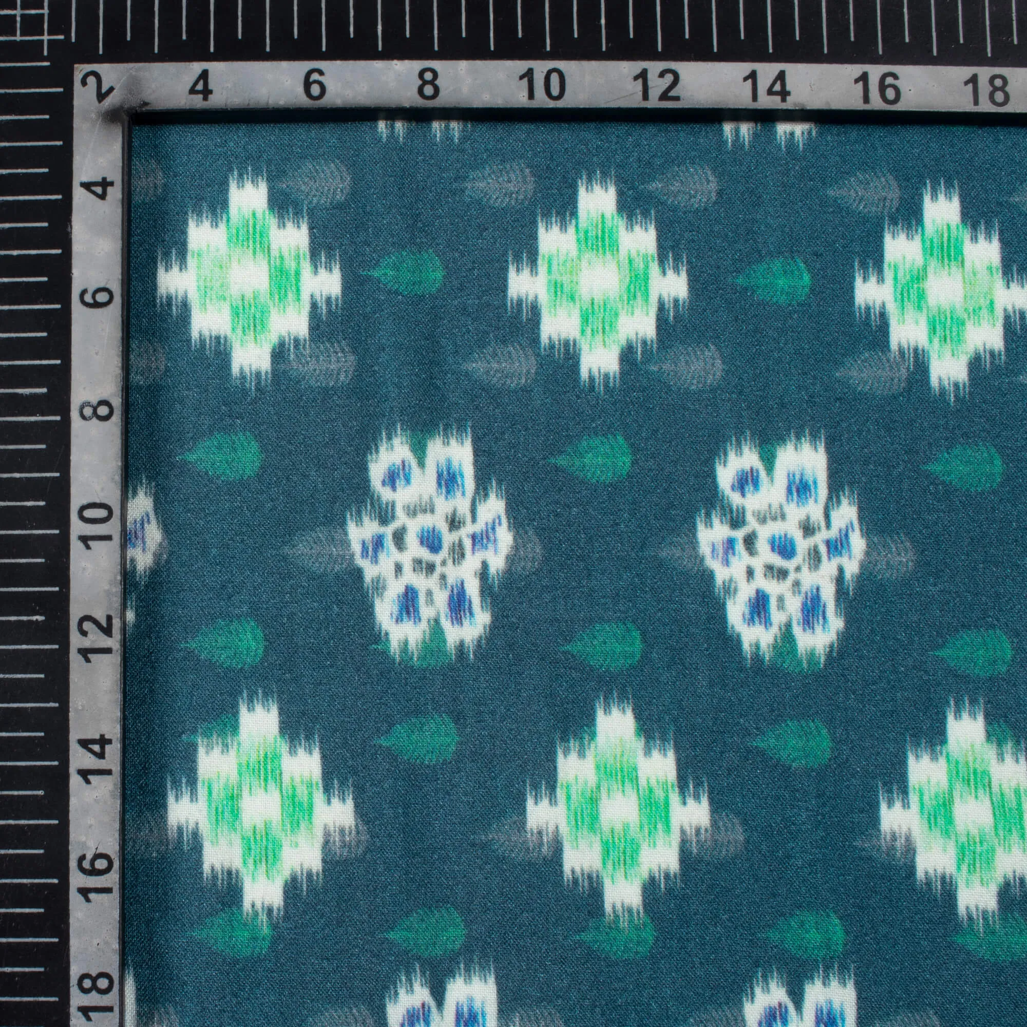 Geometric Pine Green and White Digital Print Viscose Rayon Fabric - 58 Inches Wide