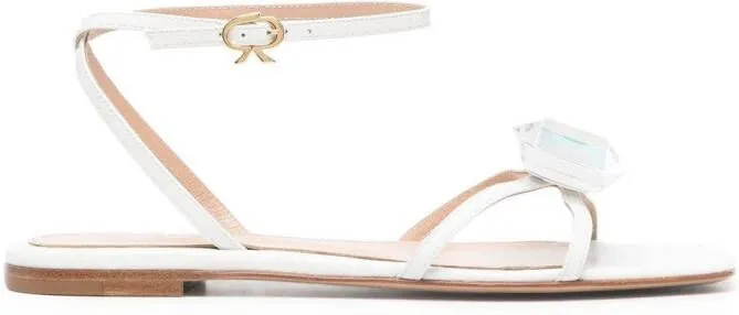 Gianvito Rossi Embellished Leather Flat Sandals in White