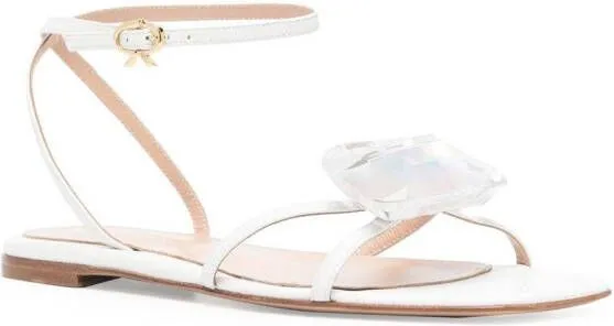 Gianvito Rossi Embellished Leather Flat Sandals in White