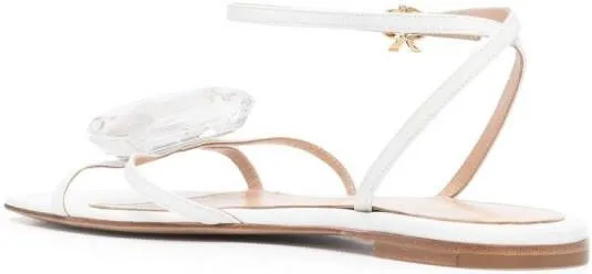 Gianvito Rossi Embellished Leather Flat Sandals in White