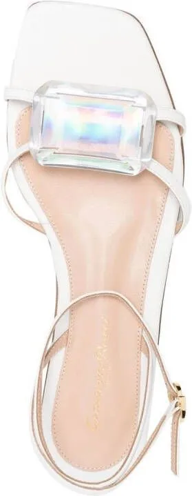 Gianvito Rossi Embellished Leather Flat Sandals in White