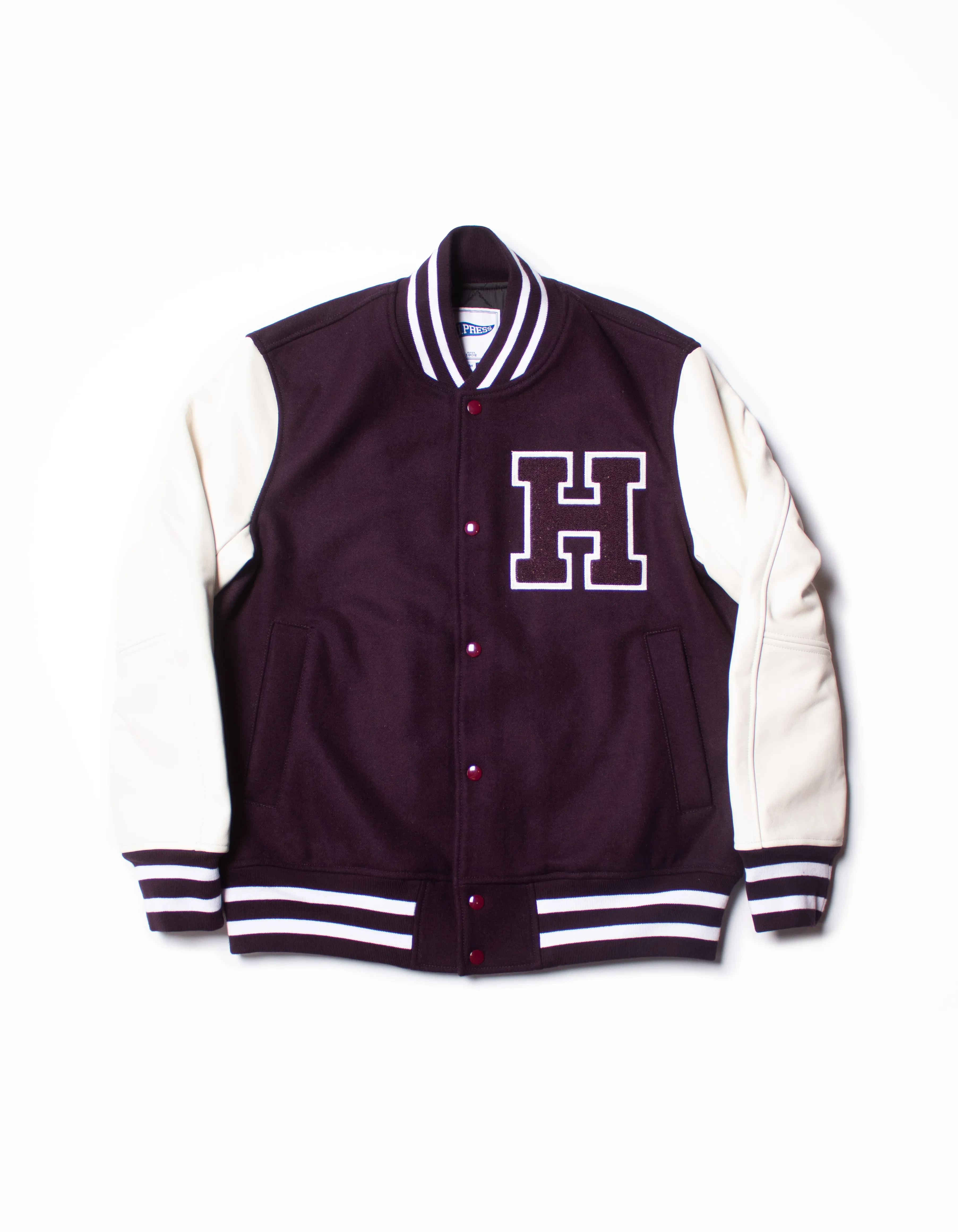 Harvard burgundy varsity jacket.