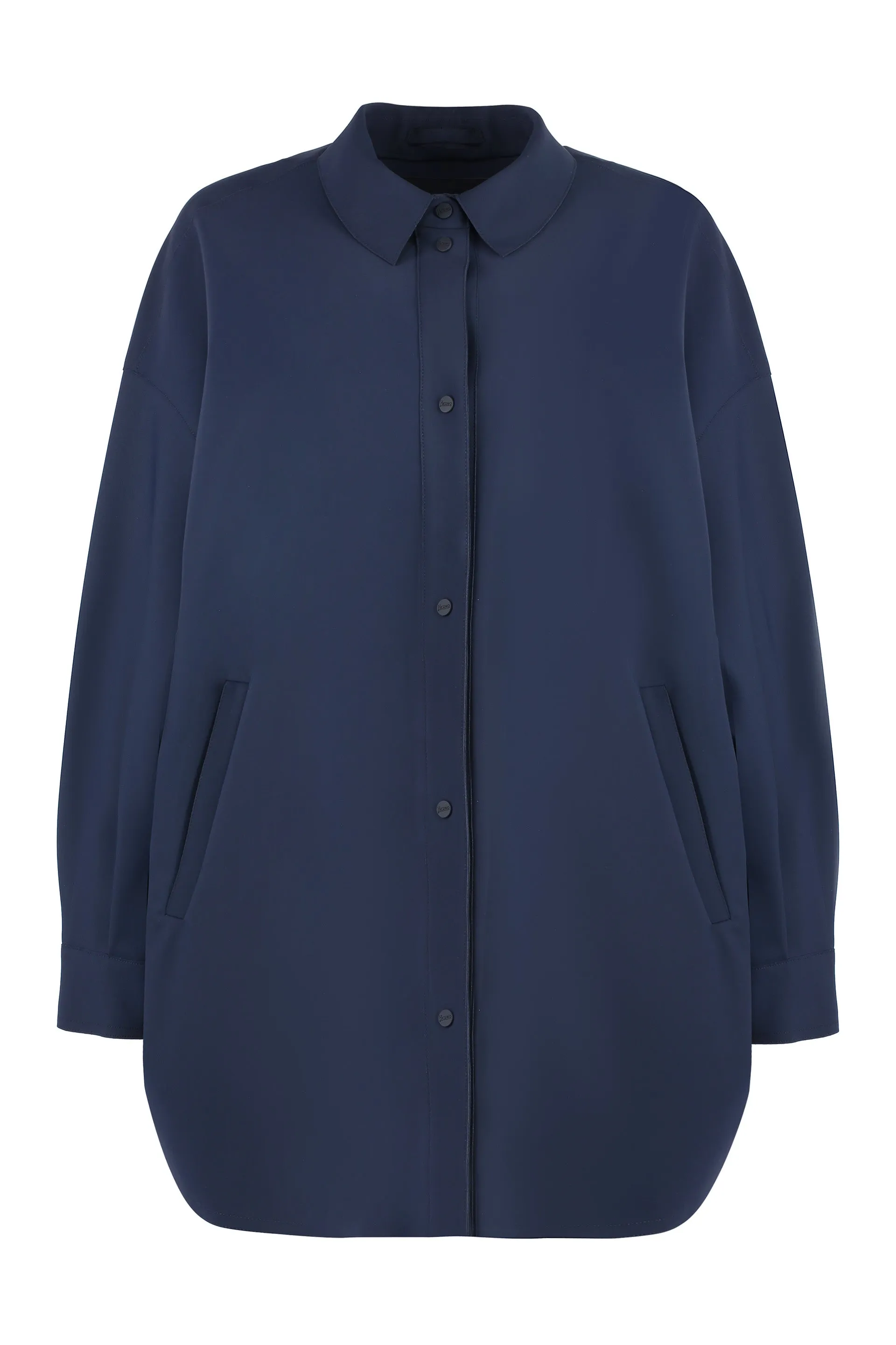 HERNO Navy Overshirt Women Technical Fabric Side Slits SS24