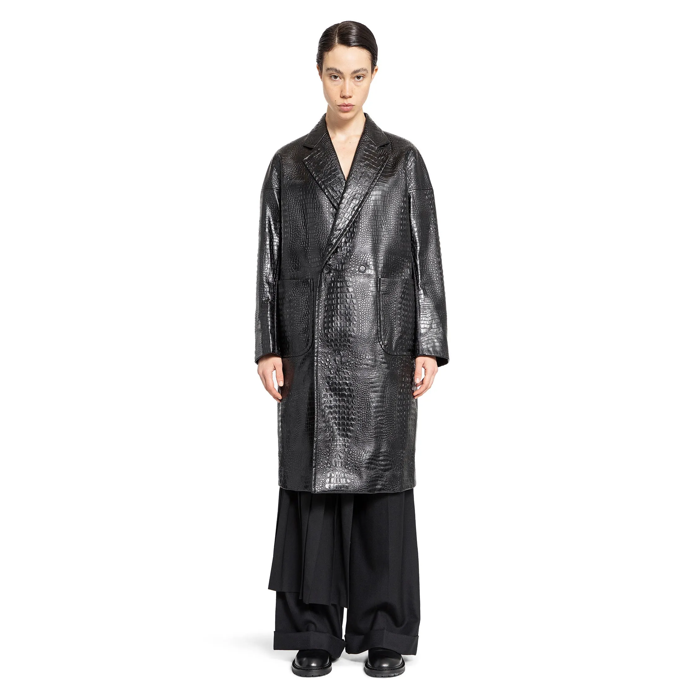 junya watanabe crocodile embossed faux leather coat