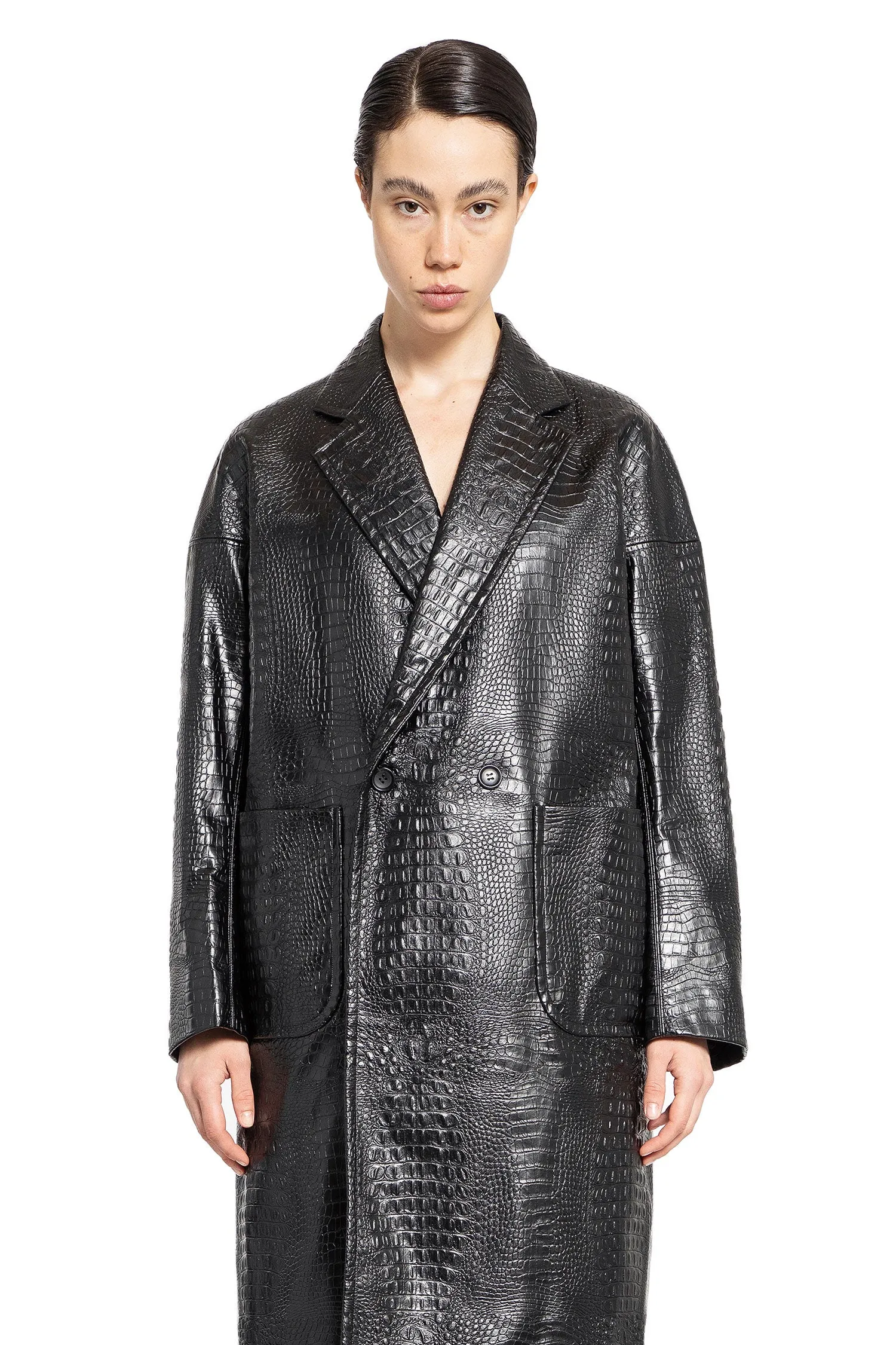 junya watanabe crocodile embossed faux leather coat