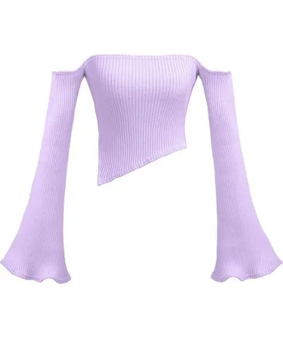 Kargede Pink Purple Off Shoulder Rib Knit Sweater for Women