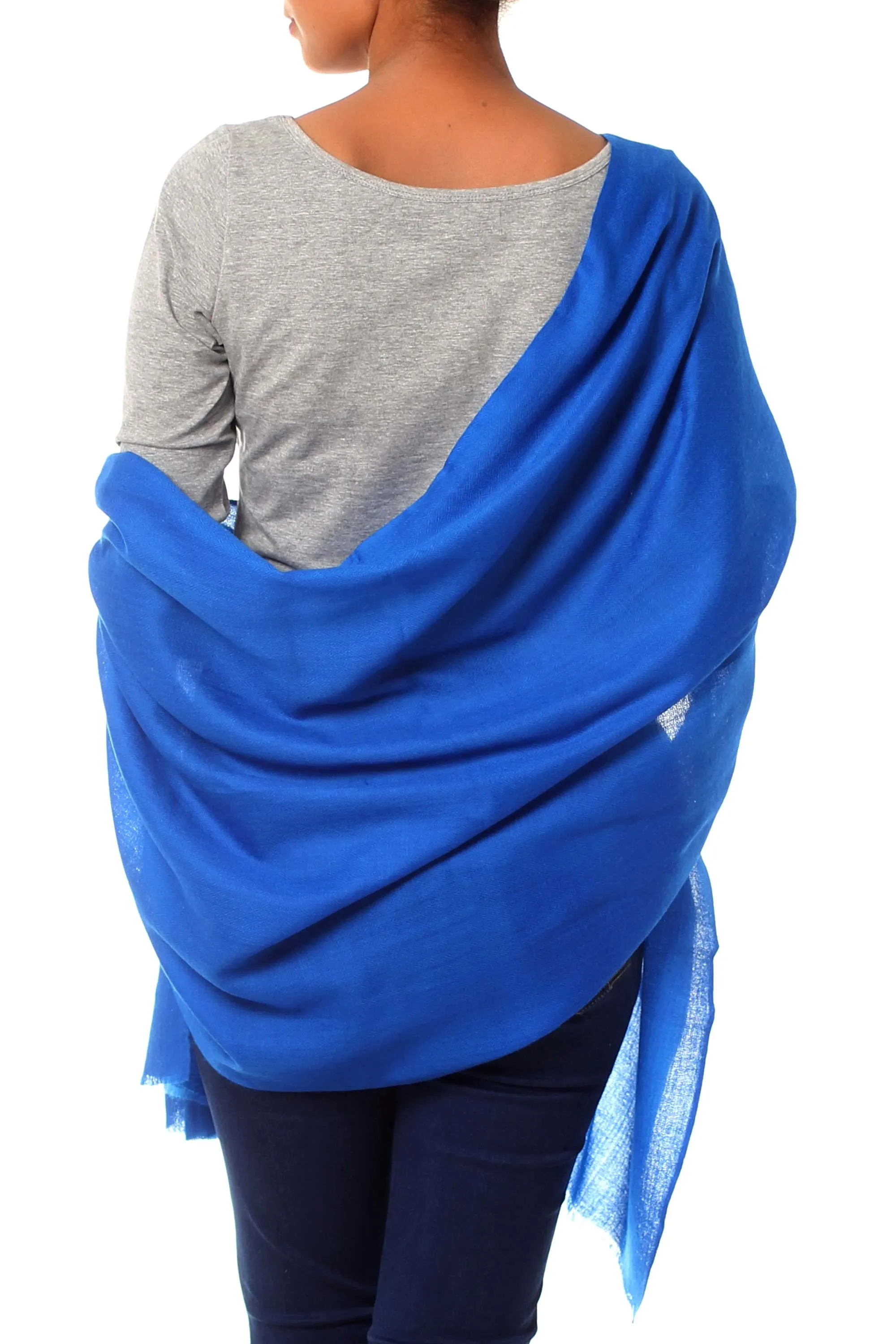 Kashmiri Blue Diamond Wool Shawl Handmade in India