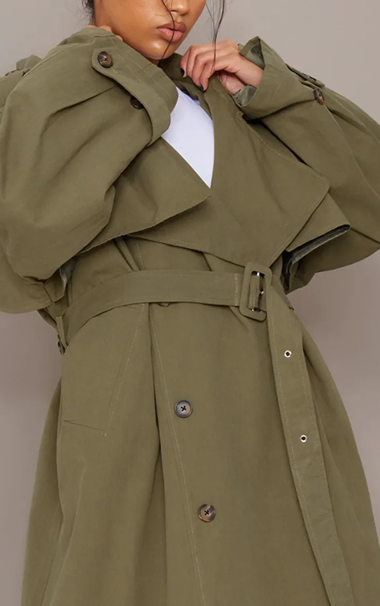 Oversized Khaki Trench Coat with Premium Woven Hood