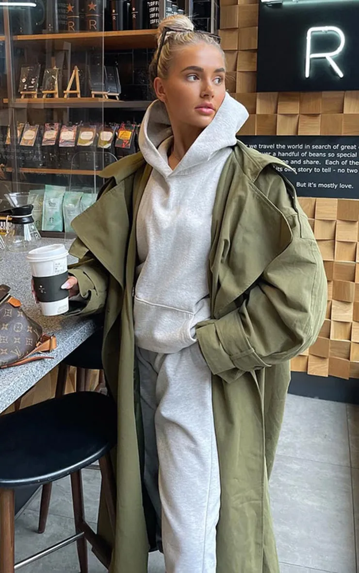 Oversized Khaki Trench Coat with Premium Woven Hood