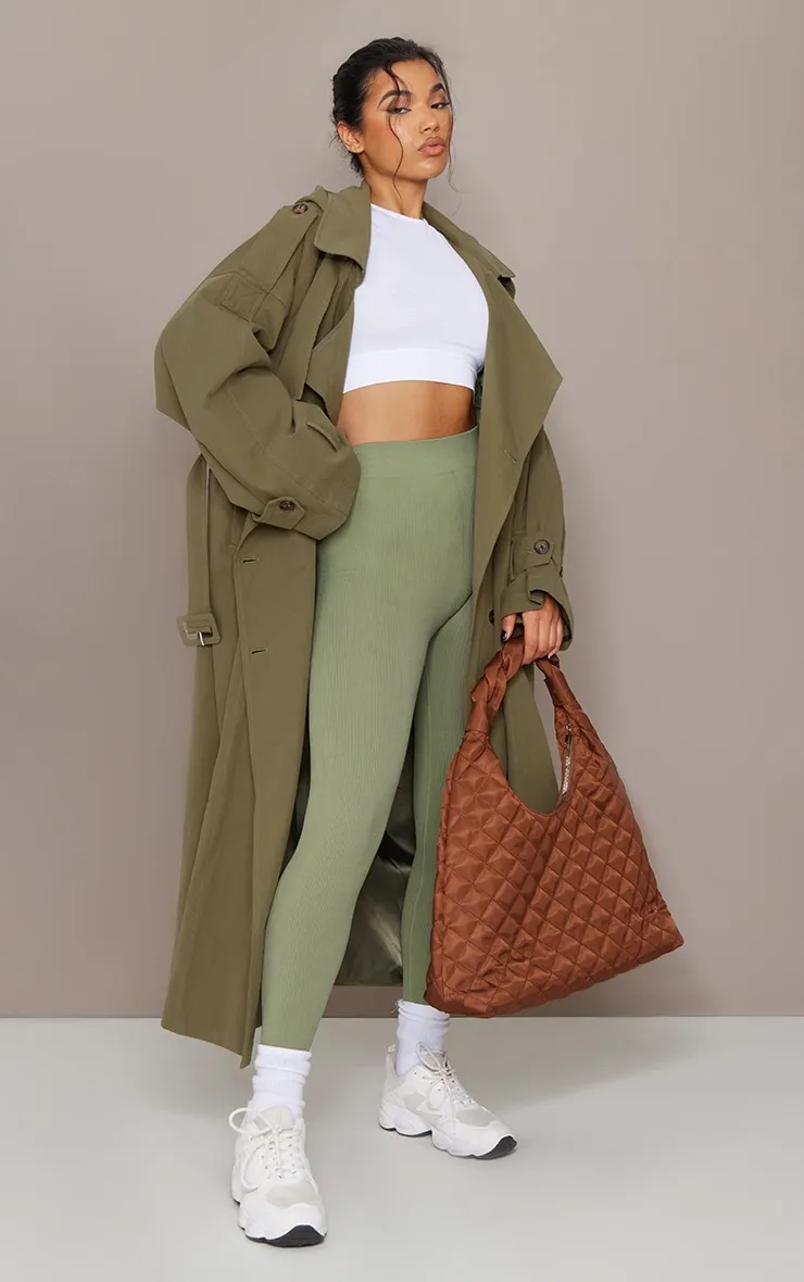 Oversized Khaki Trench Coat with Premium Woven Hood