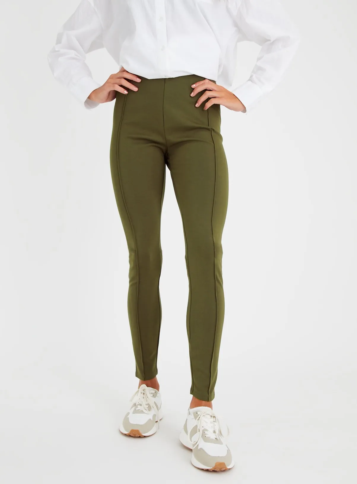 Khaki Smart Ponte Pintuck Leggings in Size 18S - Tu website.