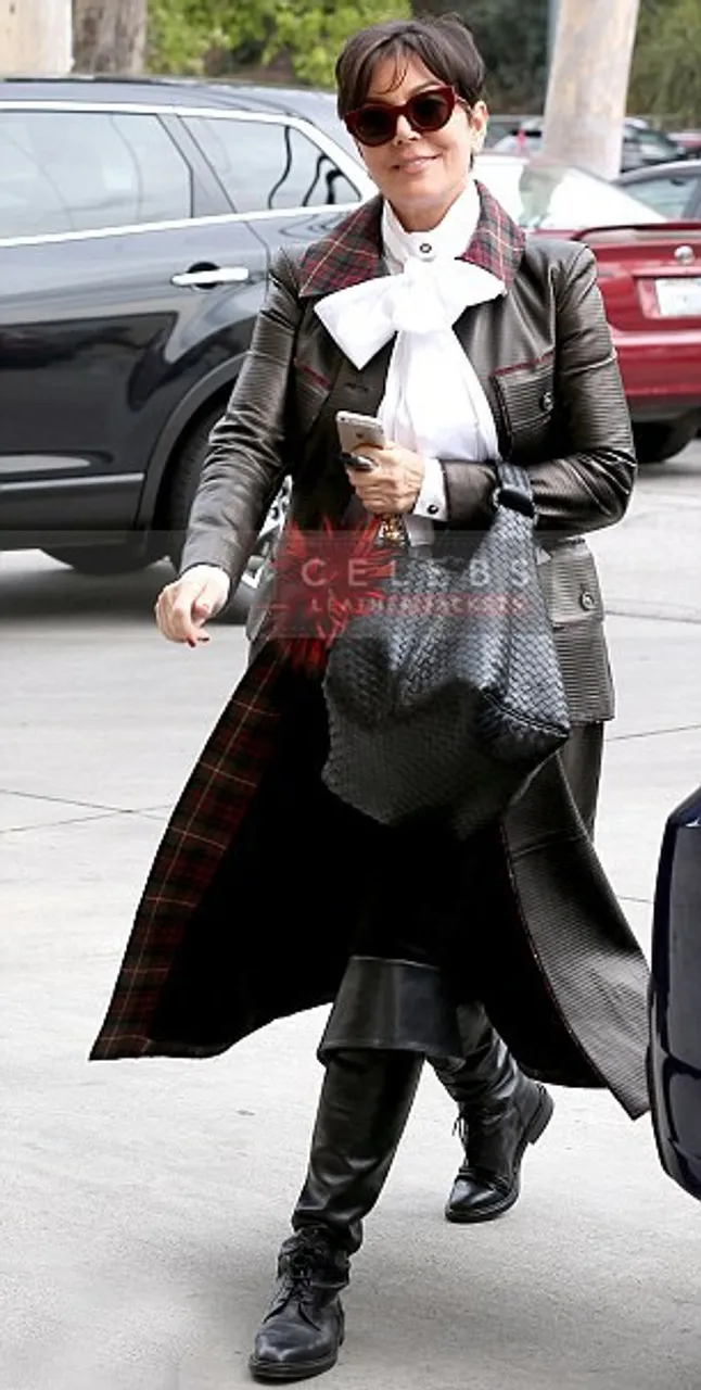 Kris Jenner Leather Overcoat - Black