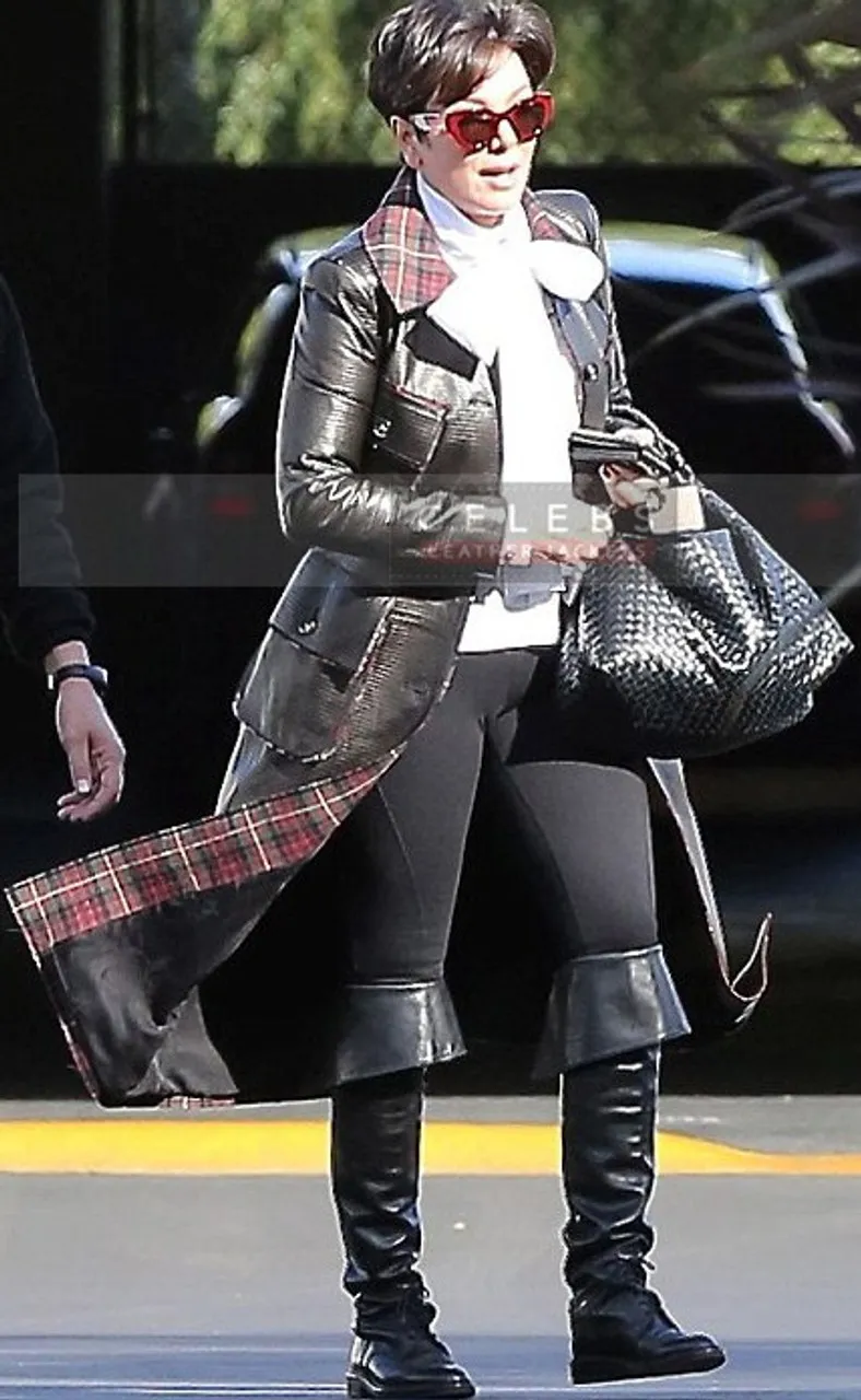 Kris Jenner Leather Overcoat - Black