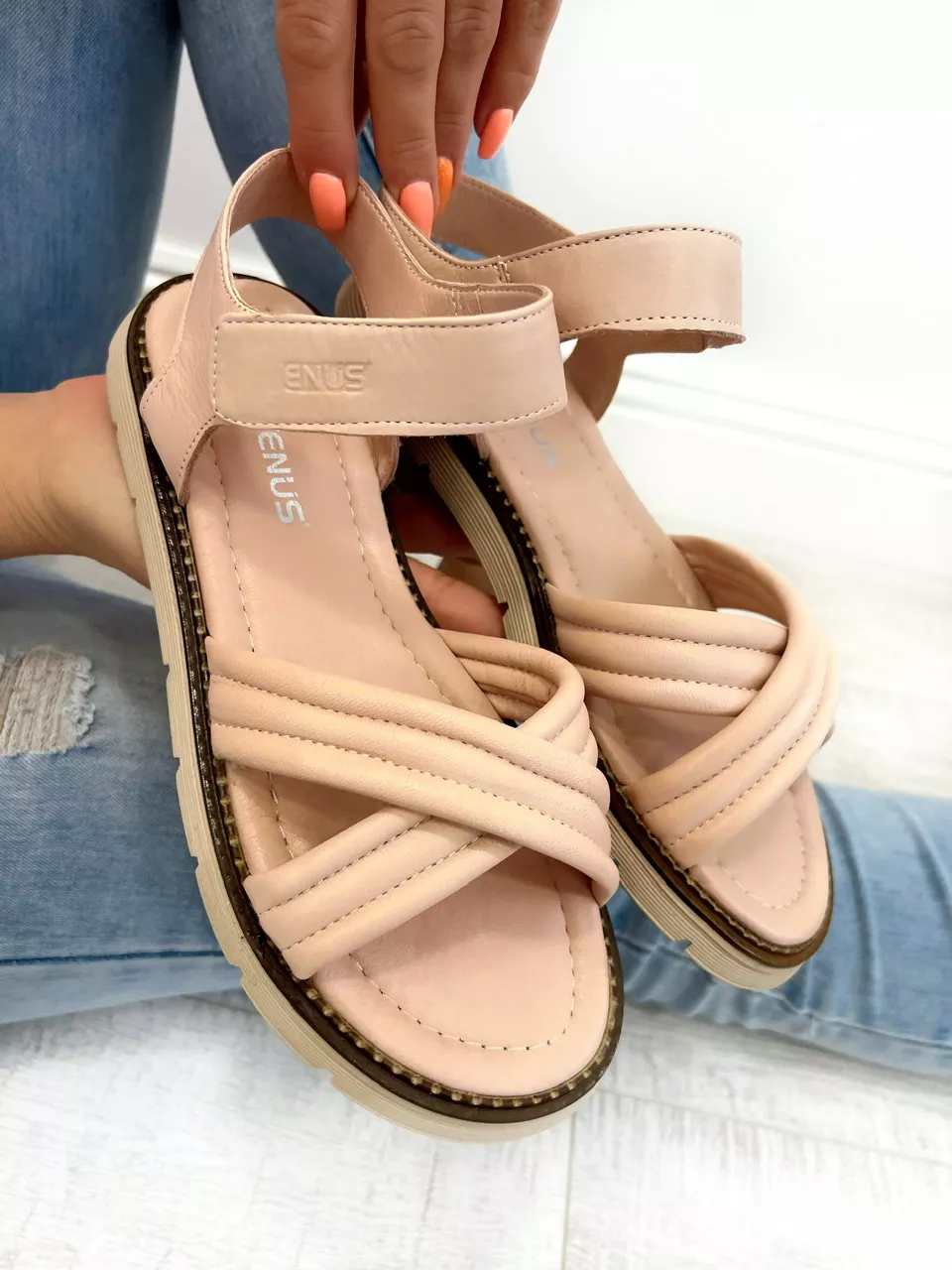 Leather Sandals in Rose D674 - VNS - VELCRO