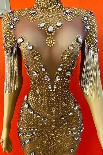 Gold Tassel Dress with Libra Diamante Embellishments