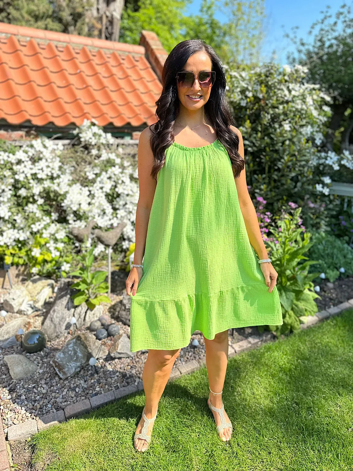 Lime Strappy Bubble Dress - Cotton Isla