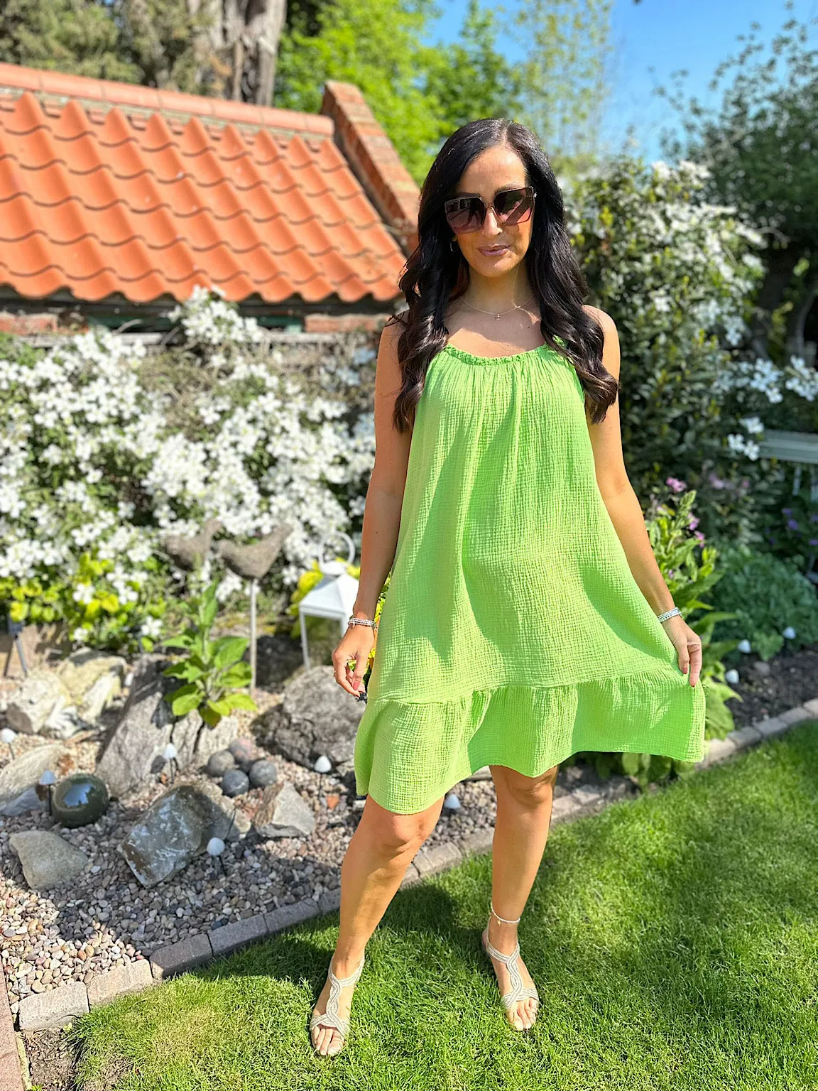 Lime Strappy Bubble Dress - Cotton Isla