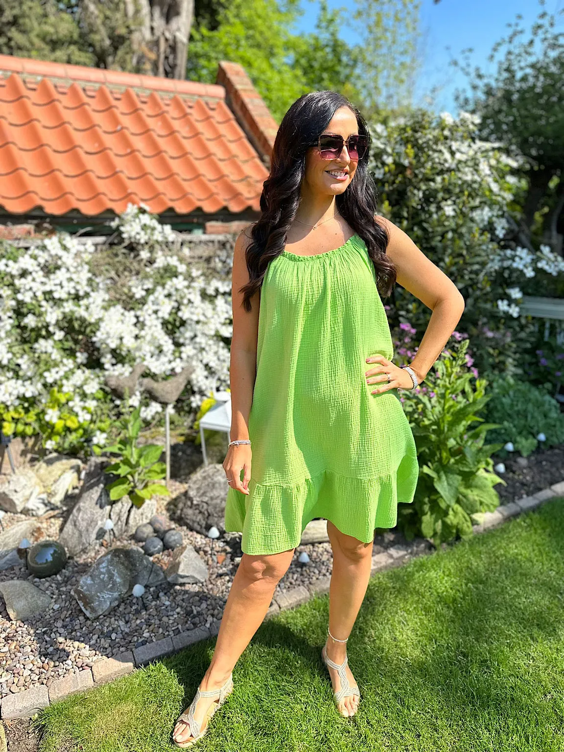 Lime Strappy Bubble Dress - Cotton Isla