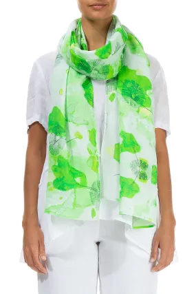 Linen Scarf with Greenery Pattern