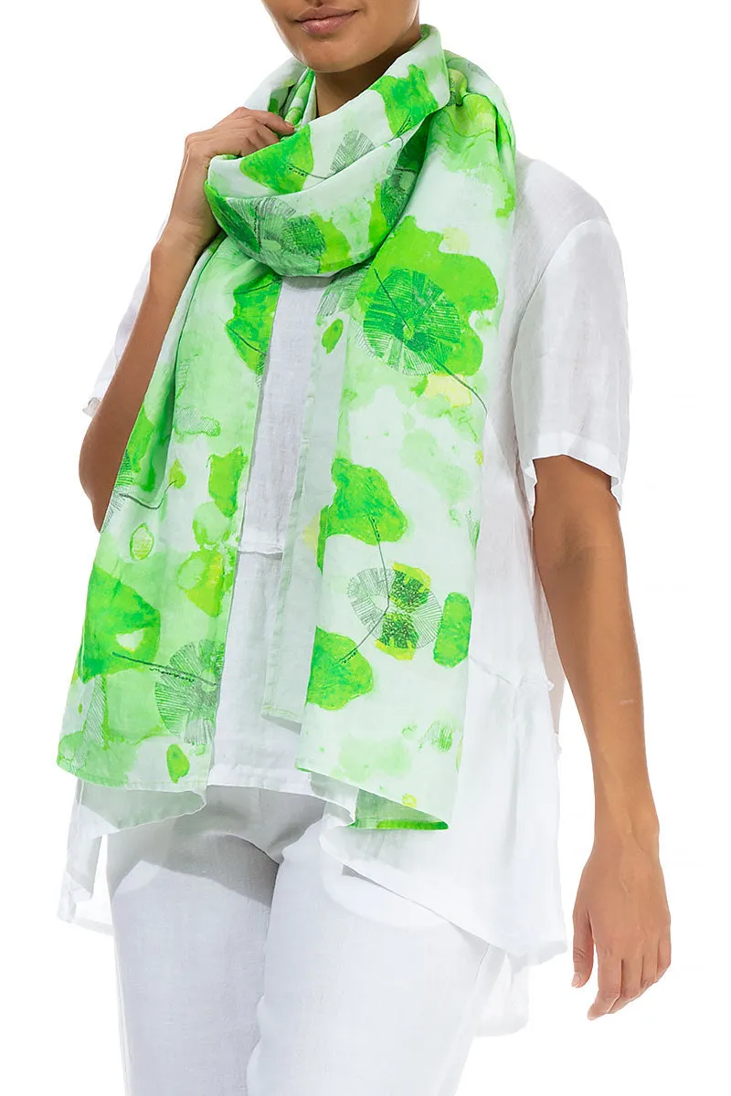 Linen Scarf with Greenery Pattern