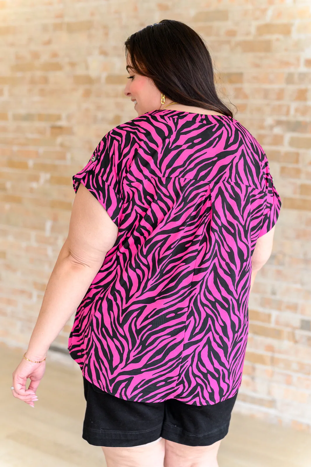 Lizzy Cap Sleeve Top Pink Black Zebra